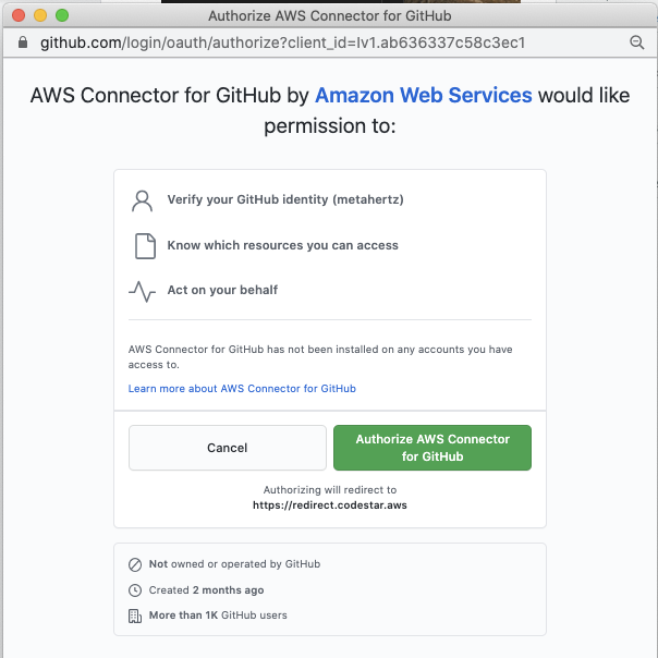 AWS CodePipeline Github Authorize